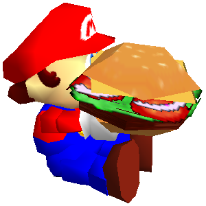 Mario carrying a burger