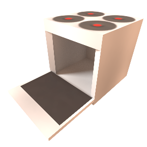 Model of an open oven
