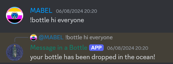 Screenshot of a new bottle getting sent into the ocean