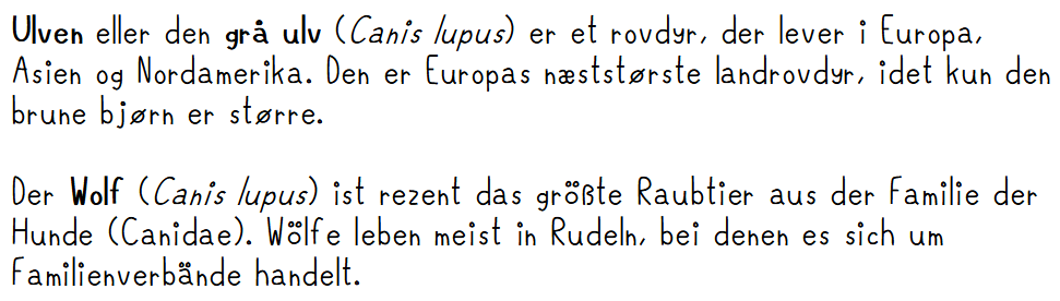 text showing danish and german