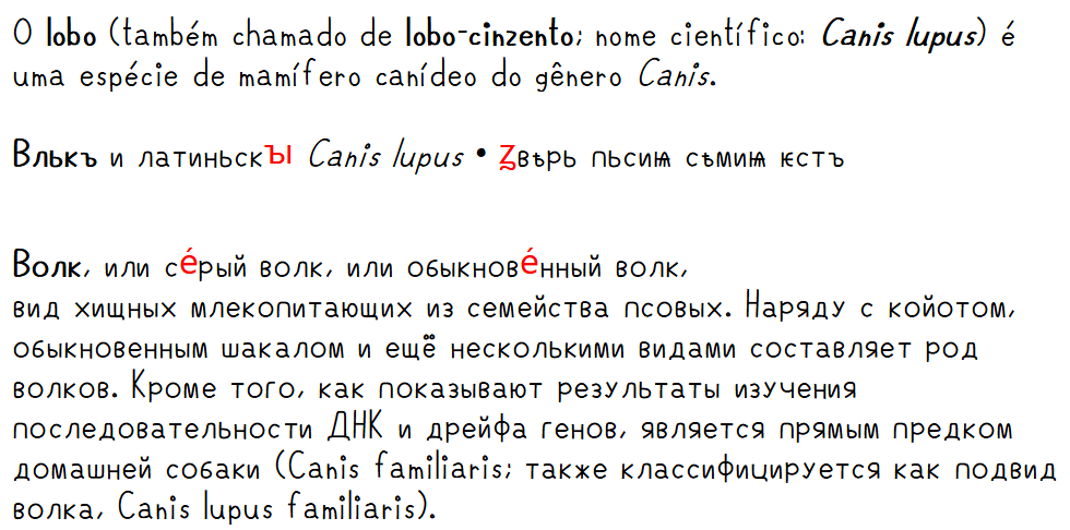 text showing portuguese, church slavonic, and russian